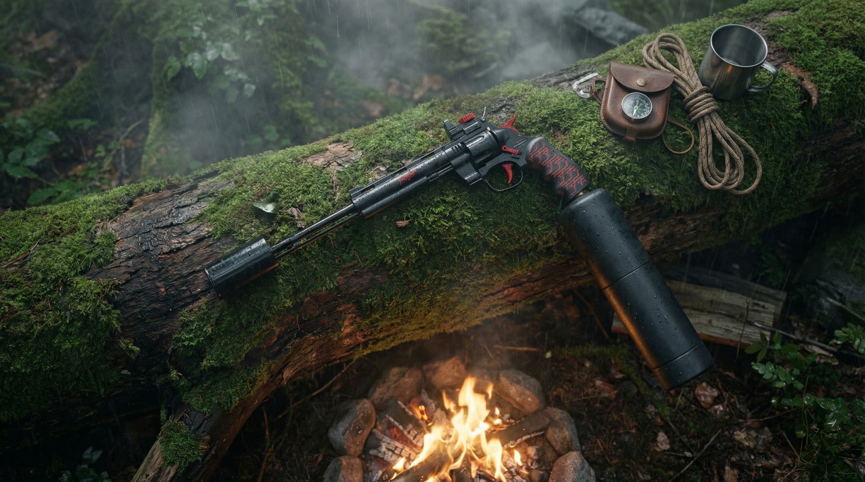 Firegun у костра под дождём
